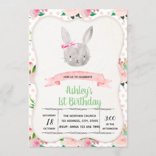 Cute rabbit birthday party invitation