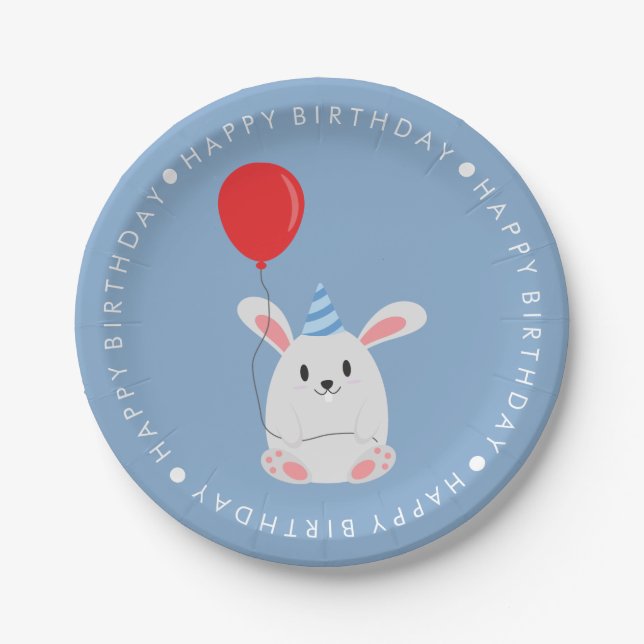 Cute Rabbit Birthday Party Paper Plate (Front)