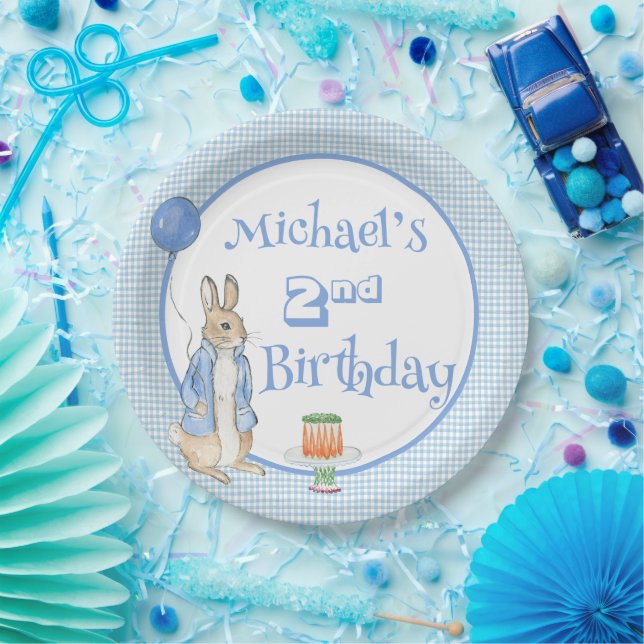 Cute Rabbit Blue 2nd Two Birthday Party Paper Plate (Party)