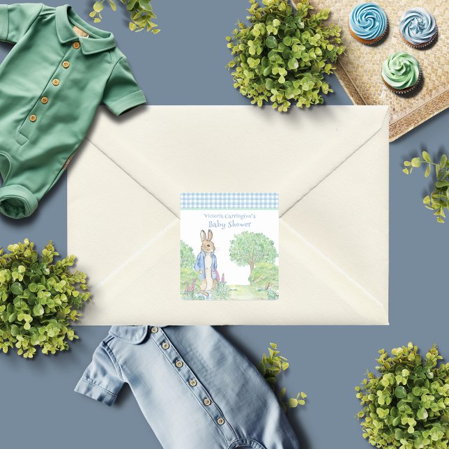 Cute Rabbit Blue Animal Theme Watercolor Square Sticker (Creator Uploaded)