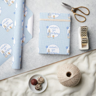 Cute Rabbit Blue One First Birthday Wrapping Paper