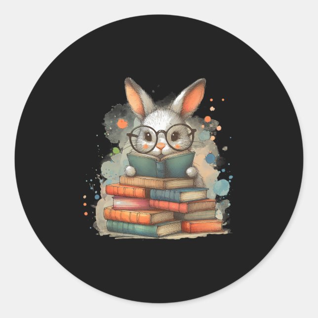 Cute Rabbit Book Lover Easter Gift Reading Bunny W Classic Round Sticker (Front)