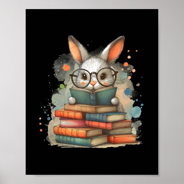 Cute Rabbit Book Lover Easter Gift Reading Bunny W Poster (Front)