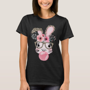 Cute Rabbit Bubble Gum Easter Day Bunny Leopard Gl T-Shirt