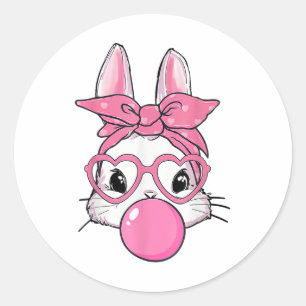 Cute Rabbit Bunny Blowing Bubble Gum Easter Day Classic Round Sticker