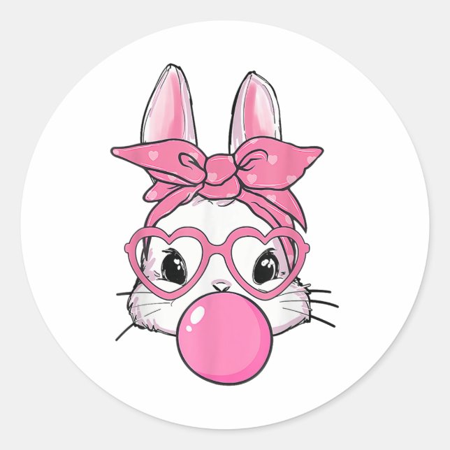 Cute Rabbit Bunny Blowing Bubble Gum Easter Day  Classic Round Sticker (Front)