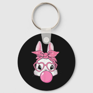 Cute Rabbit Bunny Blowing Bubble Gum Easter Day Key Ring