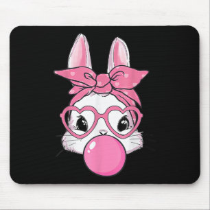 Cute Rabbit Bunny Blowing Bubble Gum Easter Day  Mouse Mat