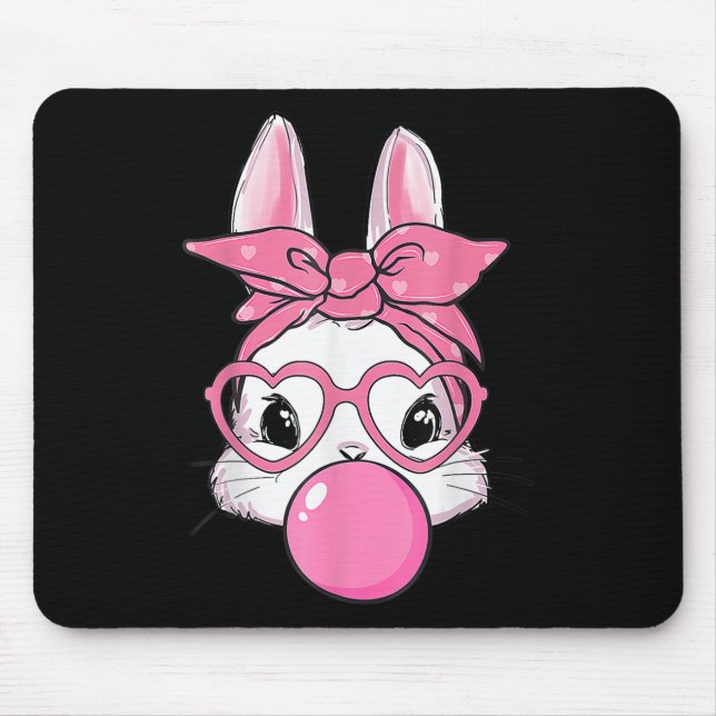 Cute Rabbit Bunny Blowing Bubble Gum Easter Day  Mouse Mat (Front)