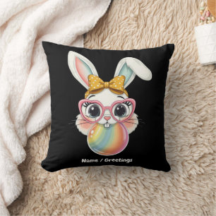 Cute Rabbit Bunny Blowing Bubble Gum  Happy Easter Cushion
