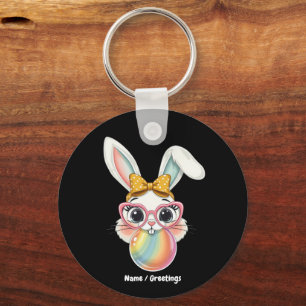 Cute Rabbit Bunny Blowing Bubble Gum Happy Easter Key Ring