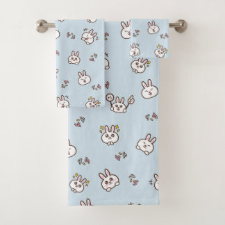 Cute rabbit bunny emoticons blue bath towel set
