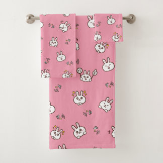 Cute rabbit bunny emoticons Pink Bath Towel Set