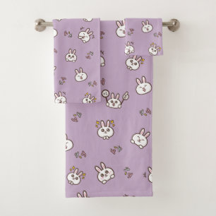 Cute rabbit bunny emoticons purple bath towel set