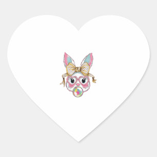 Cute Rabbit Bunny Face Blowing Bubble Gum Easter D Heart Sticker