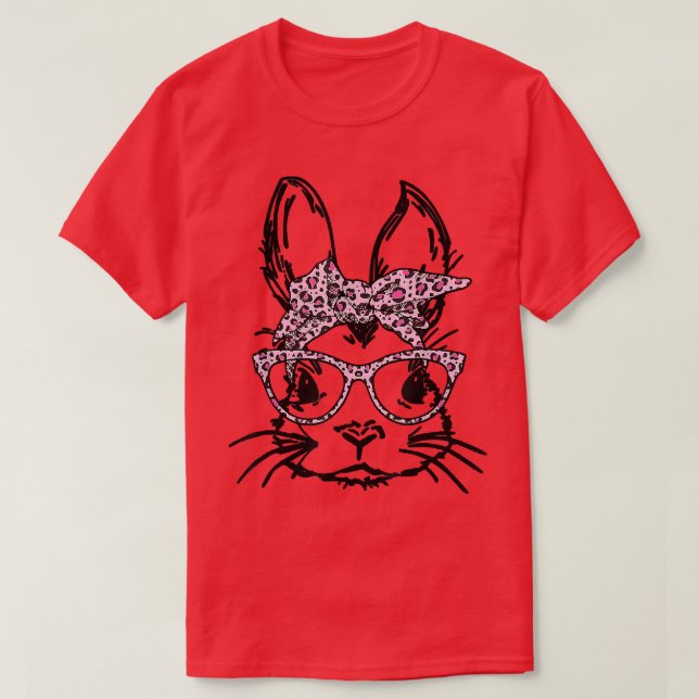 Cute Rabbit Bunny Face Leopard Glasses Headband Ea T-Shirt (Design Front)