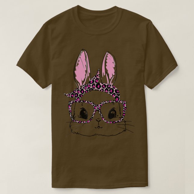 Cute Rabbit Bunny Face Leopard Glasses Headband Ea T-Shirt (Design Front)