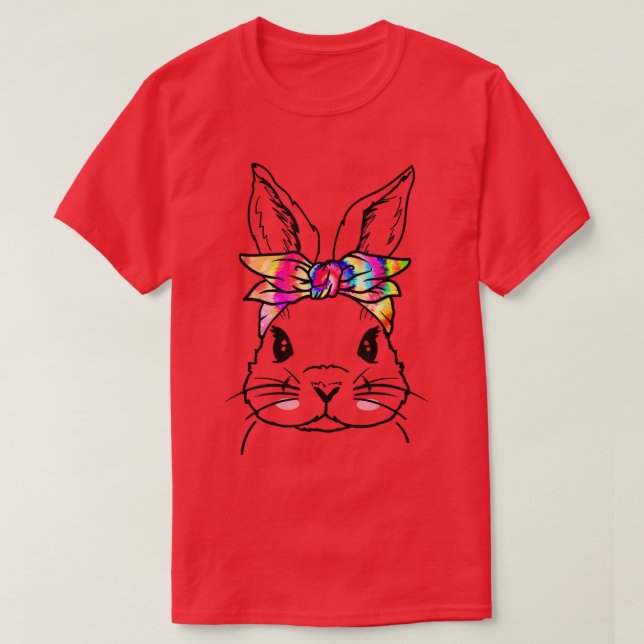 Cute Rabbit Bunny Face Tie Dye Bandana Easter Day  T-Shirt (Design Front)