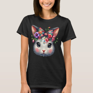Cute Rabbit Bunny Lover Floral Flower Graphic Girl T-Shirt
