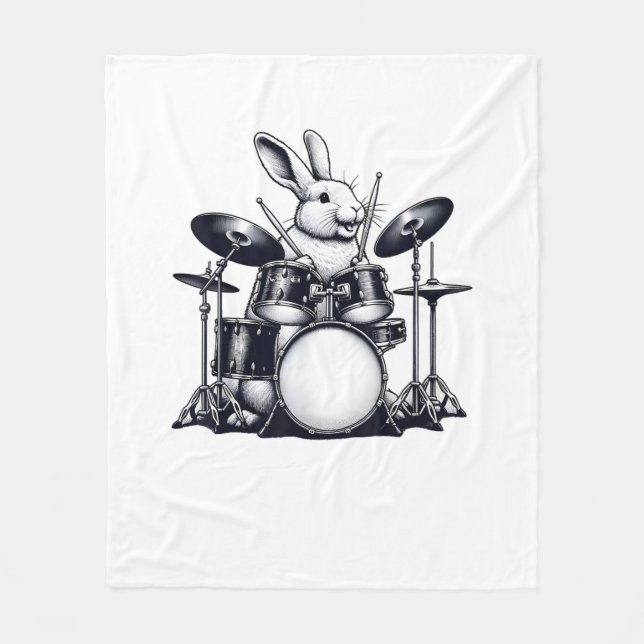 Cute Rabbit Bunny Playing Drums Rabbits Drummer Mu Fleece Blanket (Front)
