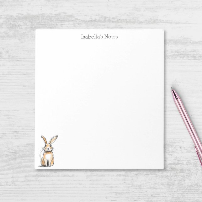 Cute Rabbit Bunny Sketch Personalised Notepad (Creator Uploaded)