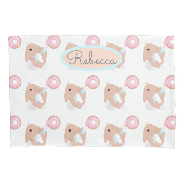 Cute Rabbit Cartoon Bunny Doughnut Pink Pattern Pillowcase (Front)