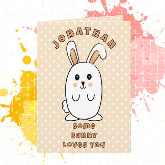 Cute Rabbit Cartoon Some Bunny Loves You Birthday Card