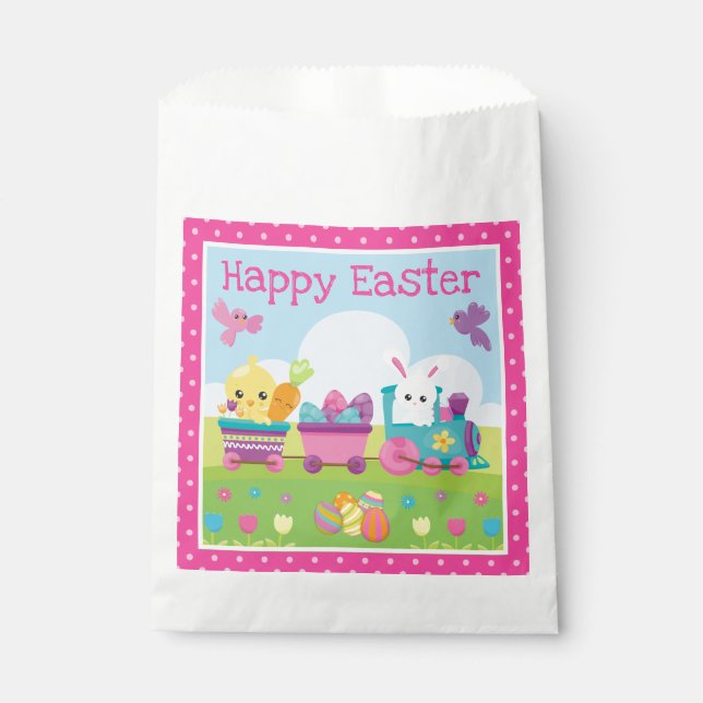 Cute Rabbit, Chick & Chocolate Eggs Train Easter  Favour Bags (Front)