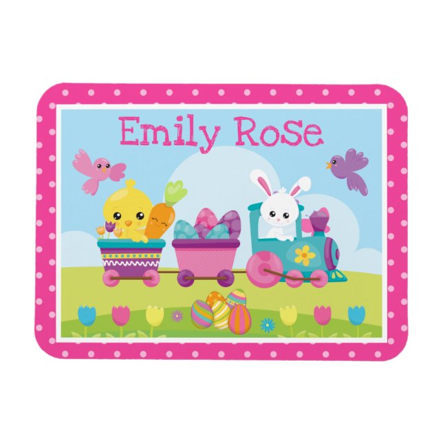 Cute Rabbit, Chick & Chocolate Eggs Train Easter Magnet (Horizontal)