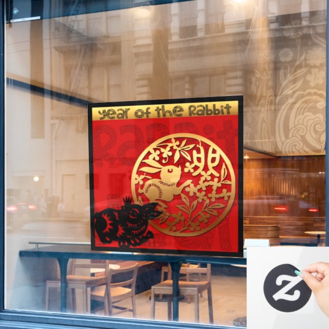 Cute Rabbit Chinese New Year Zodiac Birthday SqWC Window Cling (Cafe Window)