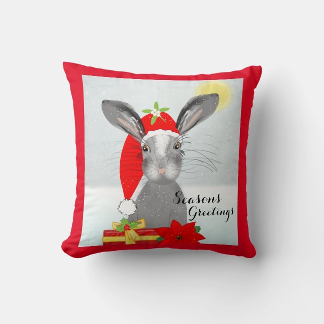 Cute Rabbit Christmas Holiday Decor Cushion (Front)