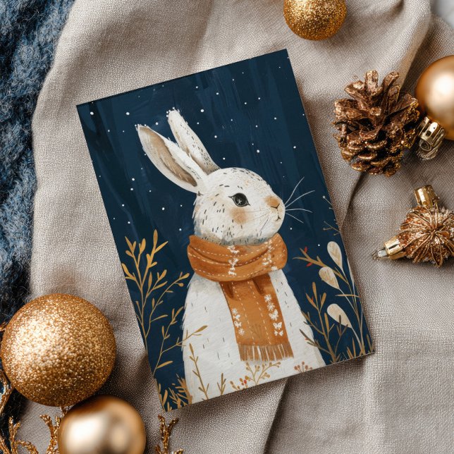 Cute Rabbit Cosy Winter Night Woodland Christmas  Postcard (Creator Uploaded)