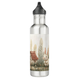 Cute Rabbit, Cottage, Mushrooms Fairy Tale Art 710 Ml Water Bottle