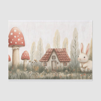 Cute Rabbit, Cottage, Mushrooms Fairy Tale Art Tissue Paper