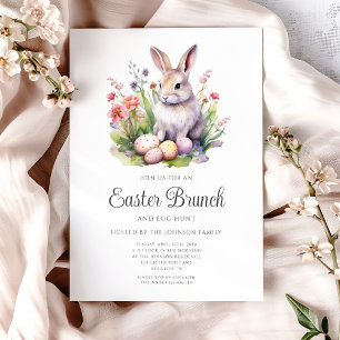 Cute Rabbit Egg Hunt And Easter Brunch Invitation