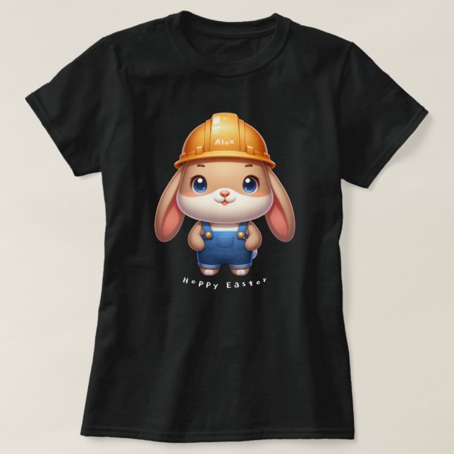 Cute Rabbit Engineer Hoppy Easter Custom Name BL T-Shirt (Design Front)