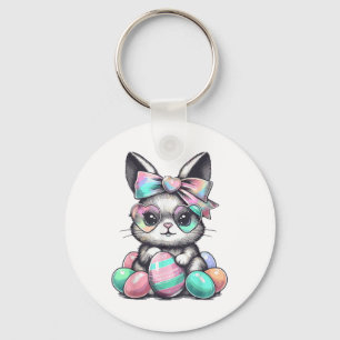 Cute Rabbit Face Tie Dye Gles Eggs Bunny Easter Da Key Ring