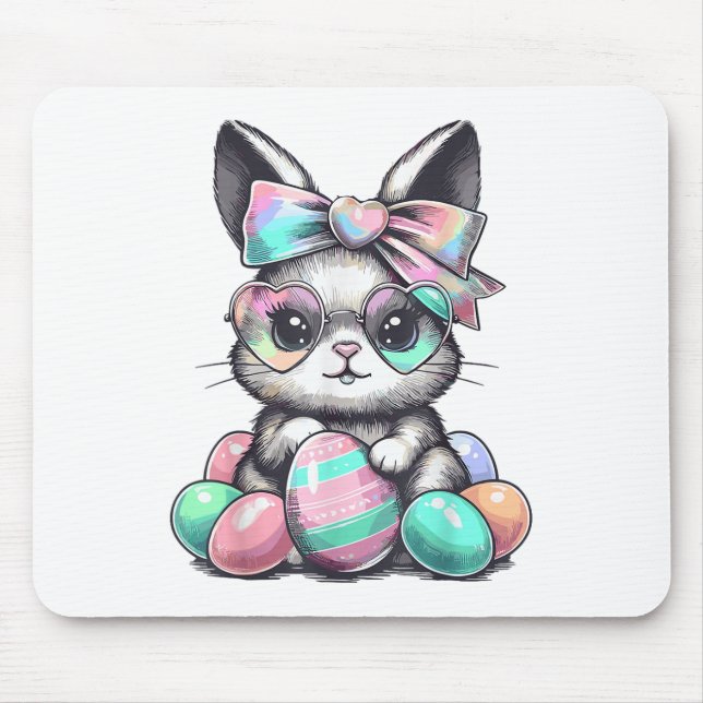 Cute Rabbit Face Tie Dye Gles Eggs Bunny Easter Da Mouse Mat (Front)