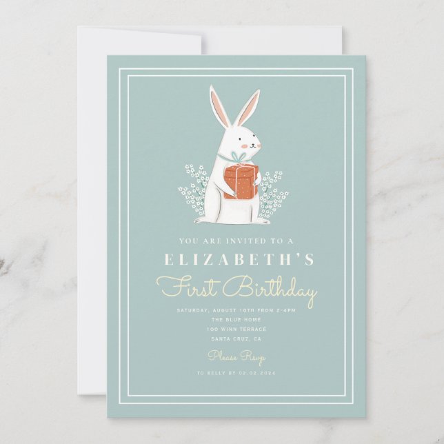 Cute Rabbit First Birthday 1st Birthday Invitation (Front)