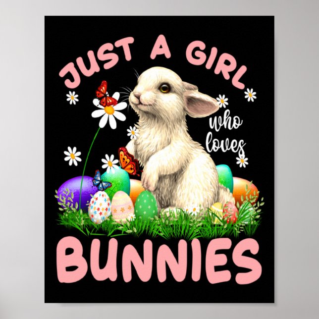 Cute Rabbit Flowers Butterfly Easter Bunny Poster (Front)