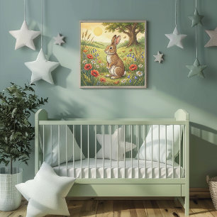 Cute Rabbit Forest Animals Nursery Poster