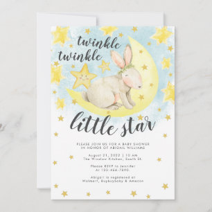 Cute Rabbit Gold Twinkle Little Star Baby Shower Invitation