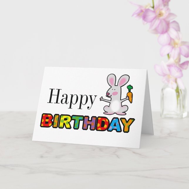 cute rabbit happy birthday card (Orchid)