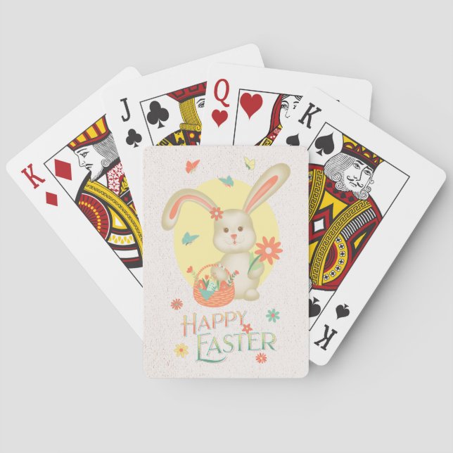 Cute Rabbit Happy Easter Floral Retro Playing Cards (Back)