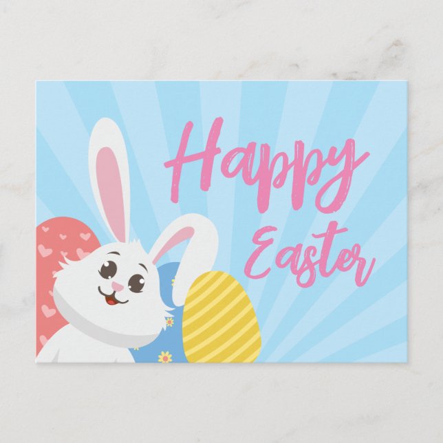 Cute Rabbit Happy Easter Postcard (Front)