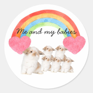 Cute Rabbit Hearts and Rainbow Lover  Classic Round Sticker