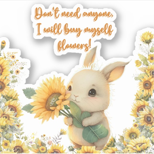 Cute Rabbit Holding Sunflower | Vinyl Sticker (Front)