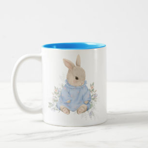 cute rabbit in a dress with flowers Two-Tone coffee mug