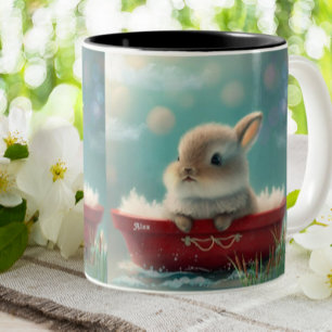 Cute Rabbit in a Red Boat Personalised Two-Tone Coffee Mug