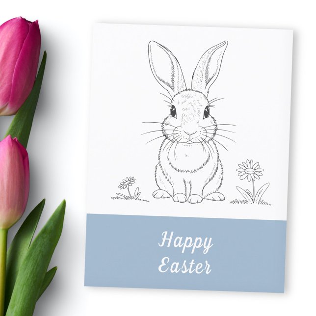 Cute Rabbit Line Art - Happy Easter  Postcard (Cute Rabbit Line Art - Happy Easter Postcard)